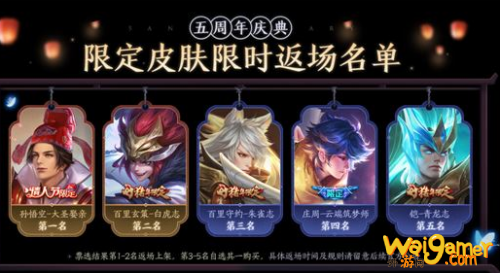 王者荣耀5周年限定皮肤返场时间及价格一览