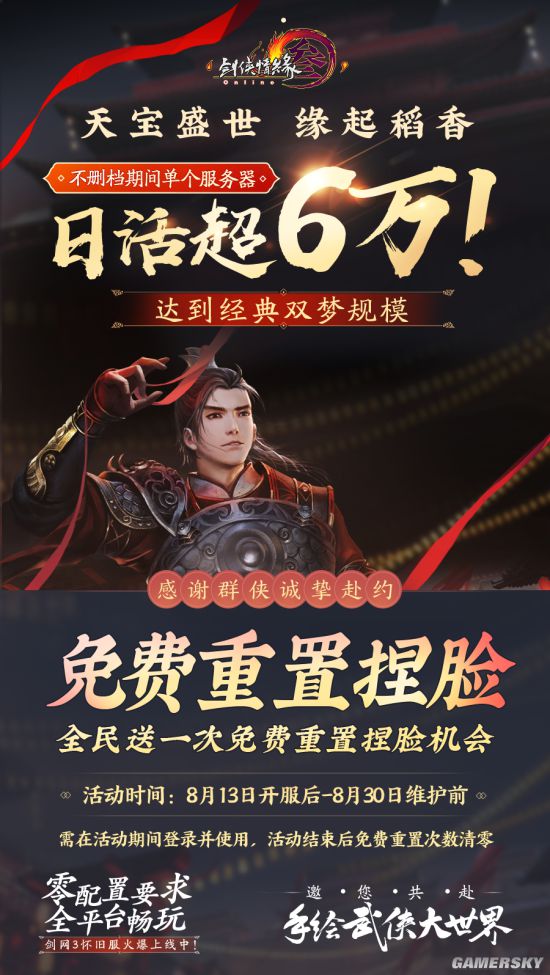 《剑网3》怀旧服单服日活破6万 周年庆典下周开启