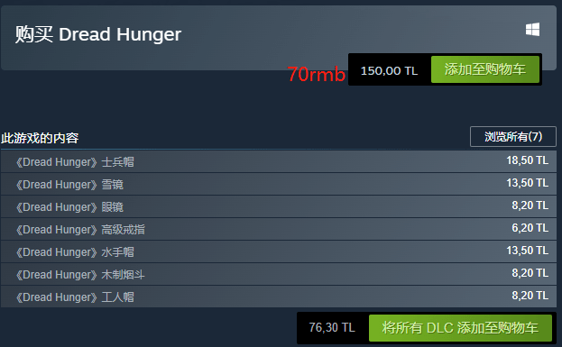 恐惧饥荒Dread Hunger多少钱?各区价格一览