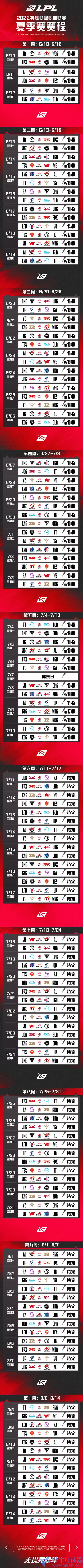 2022LPL夏季赛赛程时间表一览 各战队对局信息汇总