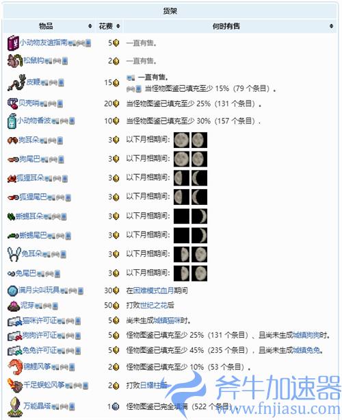 泰拉瑞亚动物学家卖什么 卖的东西有哪些