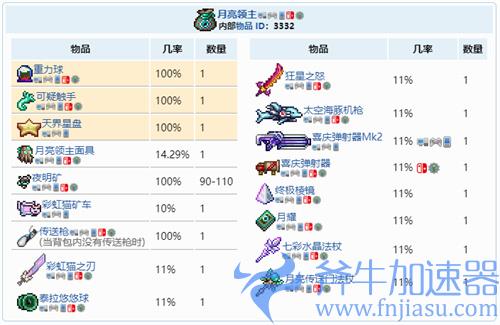 泰拉瑞亚1.4月球领主宝藏袋能开出什么