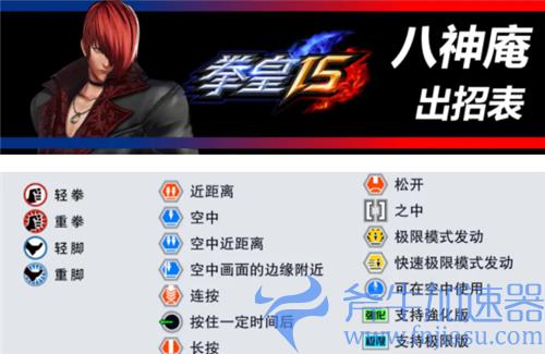 拳皇15八神庵出招表 手柄按键出招图
