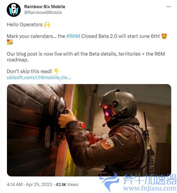 《彩虹六号手游》宣布将于6月6日海外开测